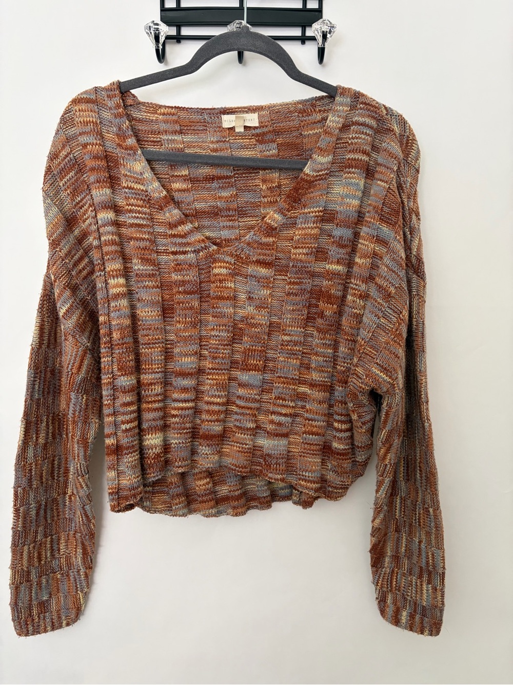 Gilded Intent Multi-Colored V-Neck Cropped Sweater - Size Small